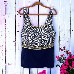 Lands' End Plus Size Tankini Square Neck Underwire Bra Minimizing Blue Sz 26W